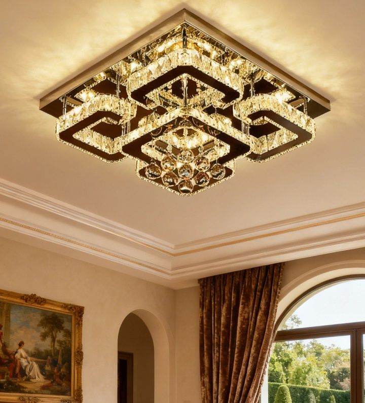  Living and Home Modern Fancy Crystal LED Flush Mount Ceiling Light