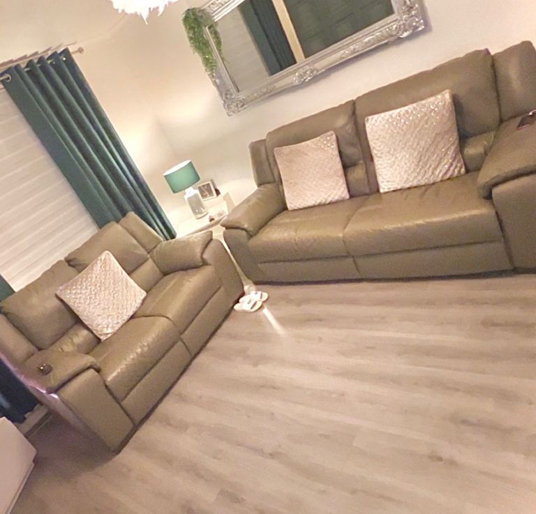 2 & 3 Grey leather sofa 