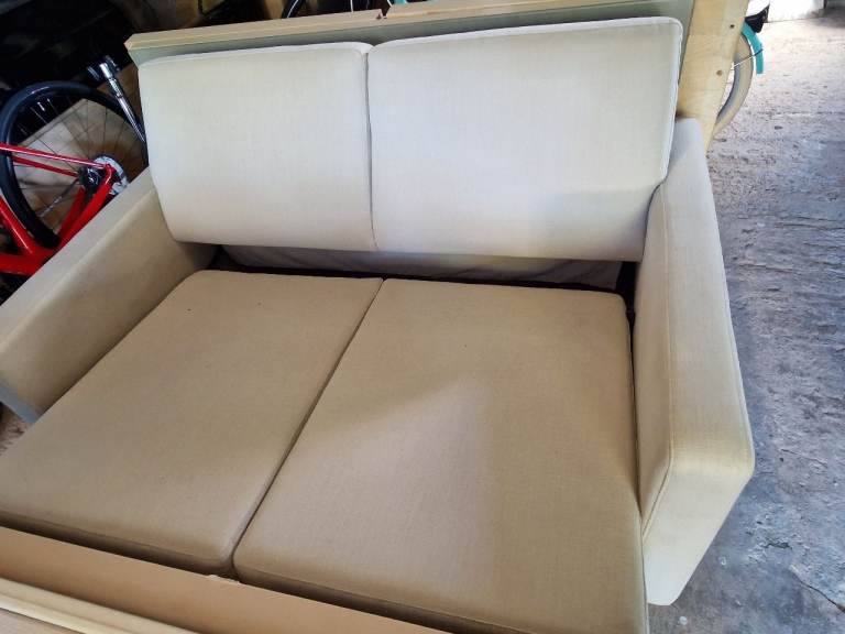 Compact Beige Fabric Sofa Bed – Good Condition for Sale