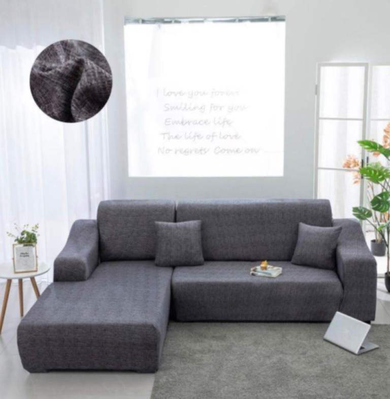 New L-Shape Sofa Cover - Grey Fabric (2packs)