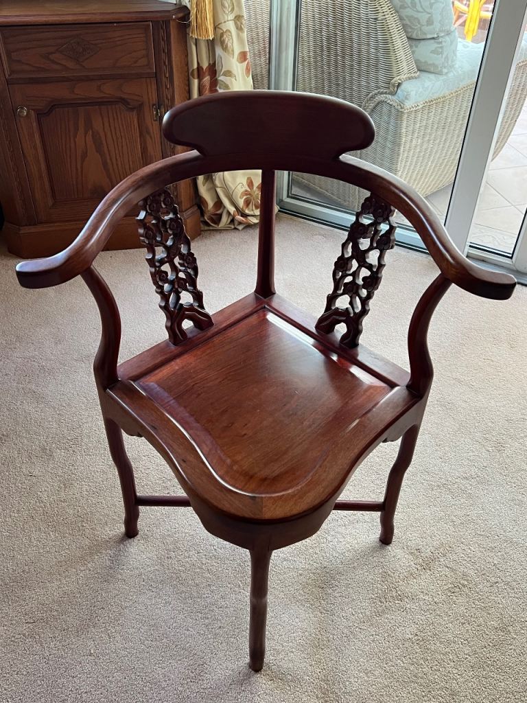 Vintage Wooden Corner Chair with Carved Details