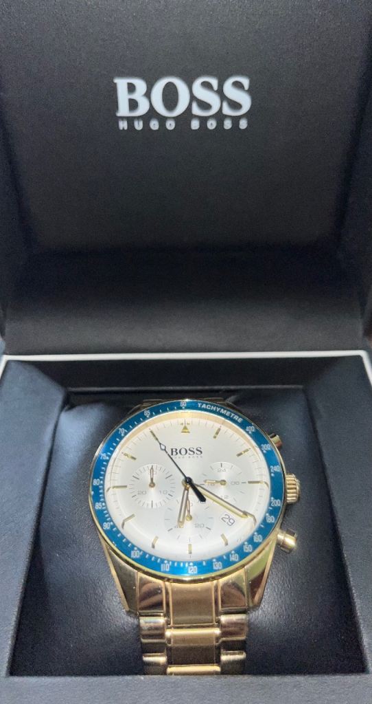BOSS Trophy Chronograph Watch 1513631 – Gold & White, Good As New