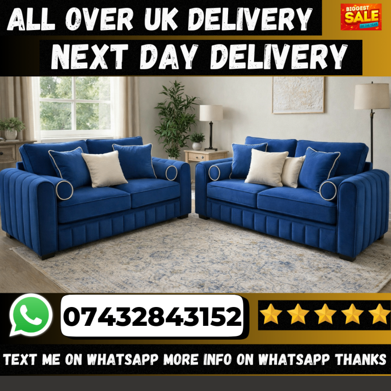 New Blue Fabric Sofa Suite - 3+2 Seater
