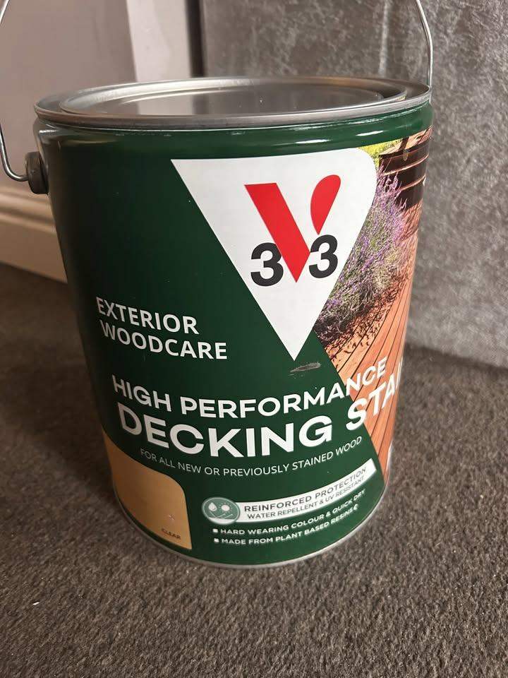 RRP £60 V33 High Performance Decking Stain 5L - Long-Lasting Weather Protection - Clear - 5 litres