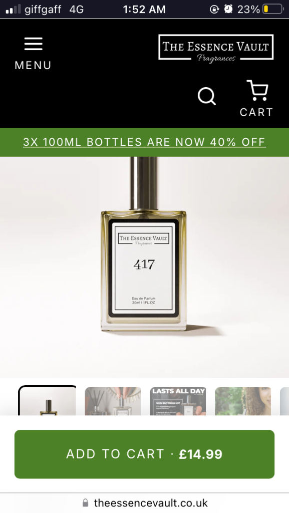 The essense vault jadore perfume