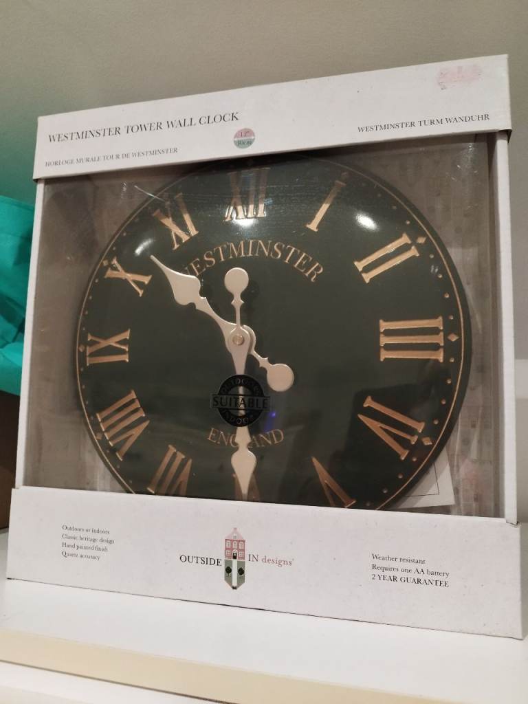 Westminster Tower Garden Wall Clock - 12" Black