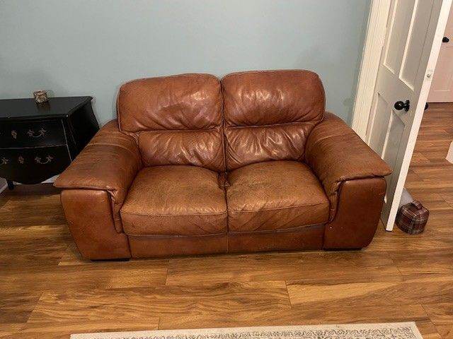 Brown Leather, 3 Piece Sofa and Foot/Storage Stool 