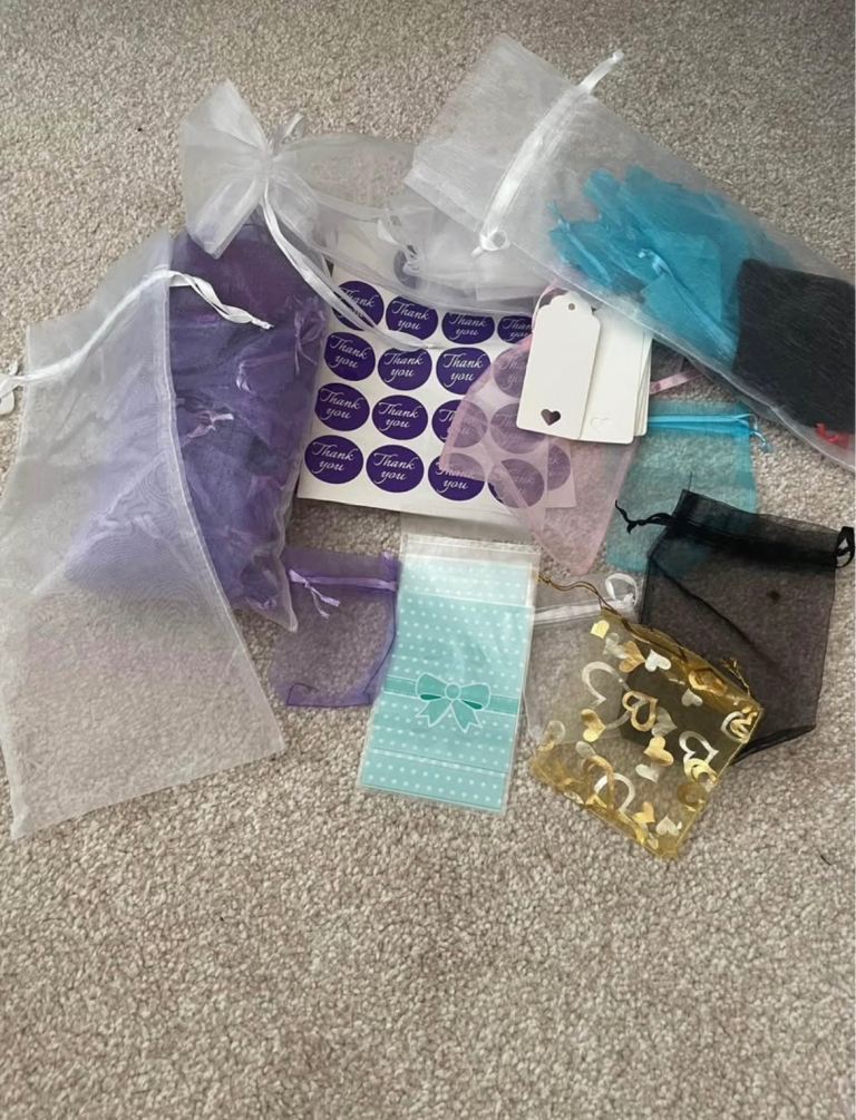 Voile drawstring gift bags / tags / stickers IDEAL FOR SAMPLES/WEDDING FAVOURS etc