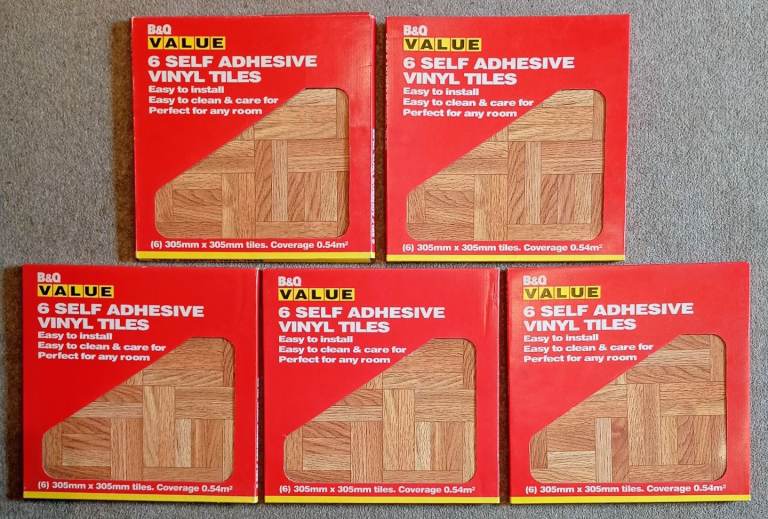 B&Q Self Adhesive Vinyl Floor Tiles, 5 packs of 6.
