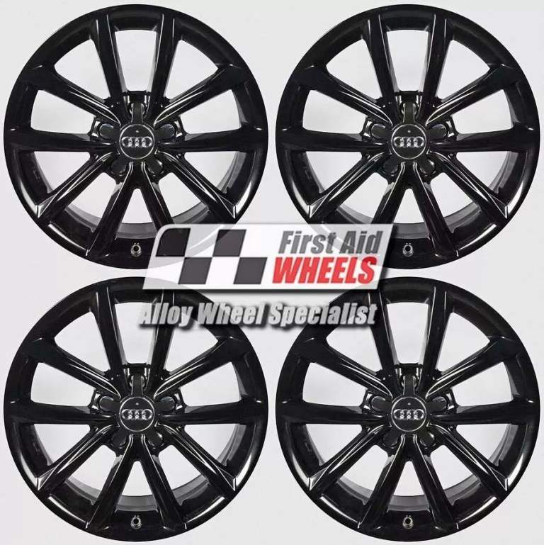 AUDI TT 8J 4X 17'' GENUINE 5 V SPOKE GLOSS BLACK REFURBISHED ALLOY WHEELS S500BG4