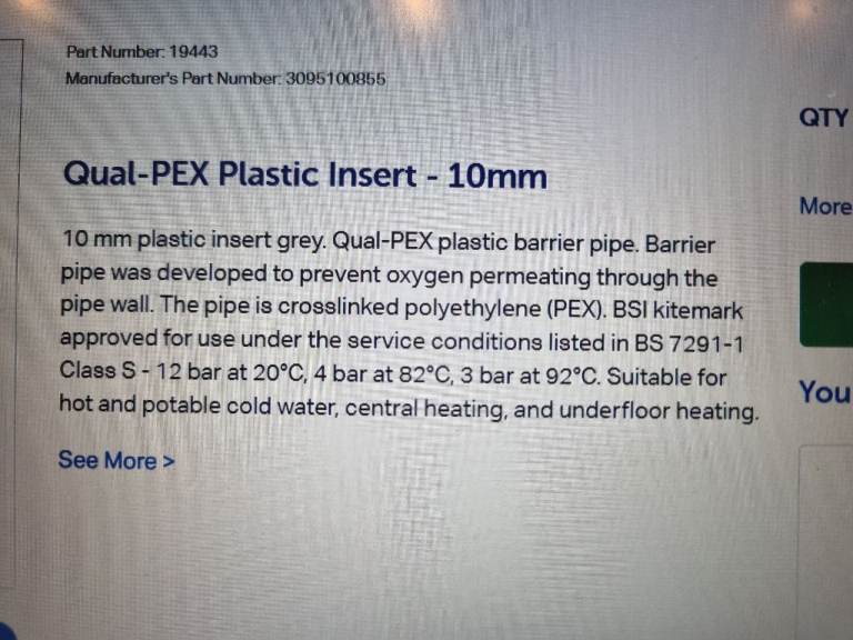 REDUCED!!Qual-PEX Plastic Insert 10mm Barrier Pipe – New