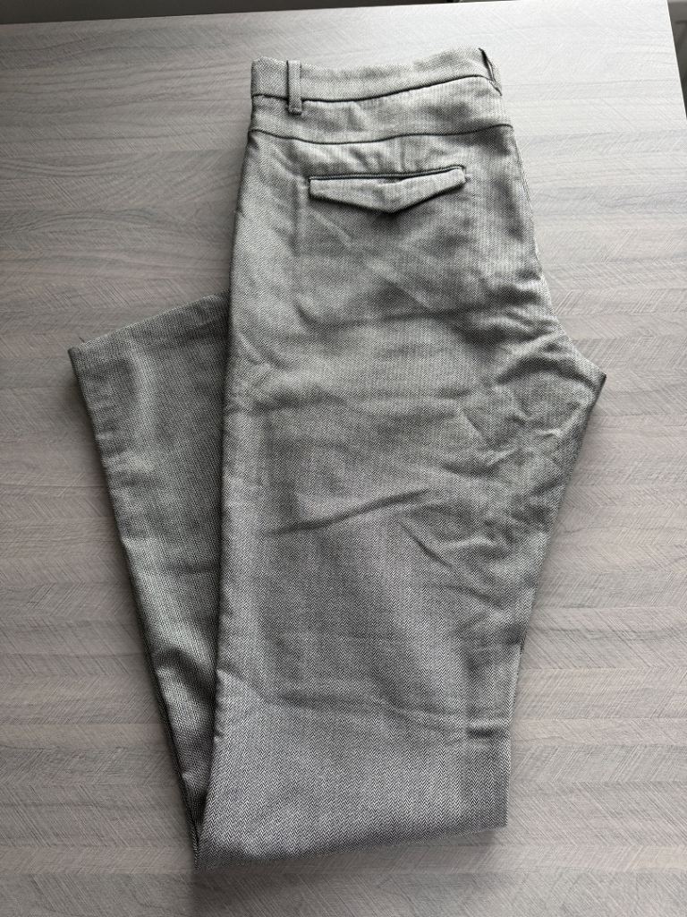 ZARA MAN Grey Herringbone Cotton Dress Trousers Flat Front 32W 32L