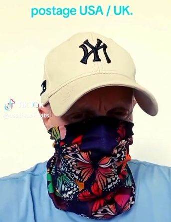 Butterfly style face mask & cap, plus free black cap, free black thermal arm sleeves, free postage.