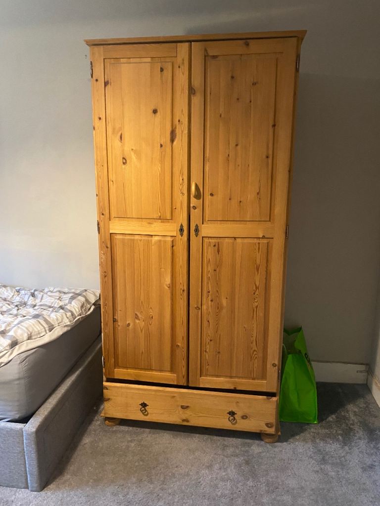 Solid wood pine wardrobe with drawer 