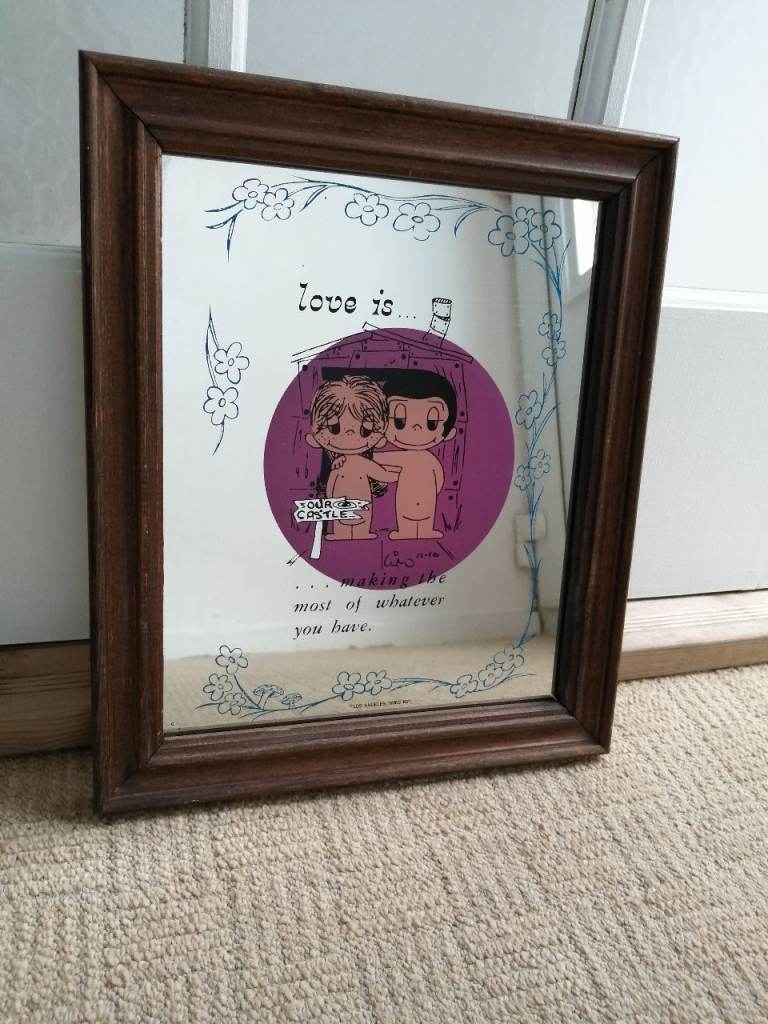 Vintage breweriana novelty pub mirror - LOVE IS... W27cm X H32cm 