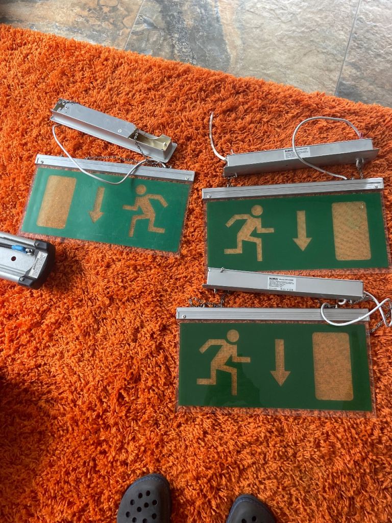 ROBUS RE430M Emergency Exit Signs - 3 Units, Good Condition