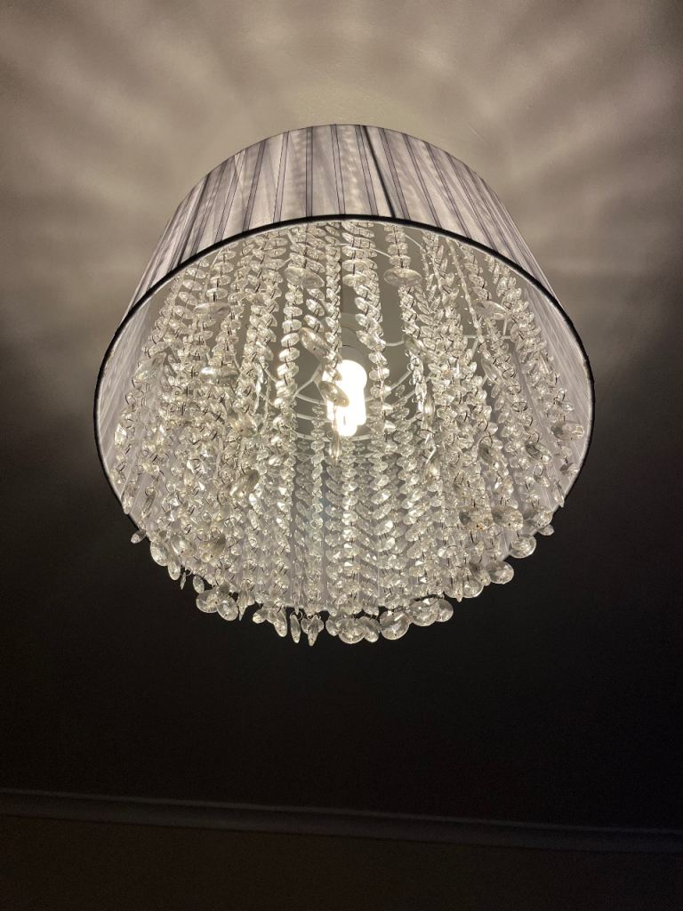 2 x grey/silver light fittings, shades