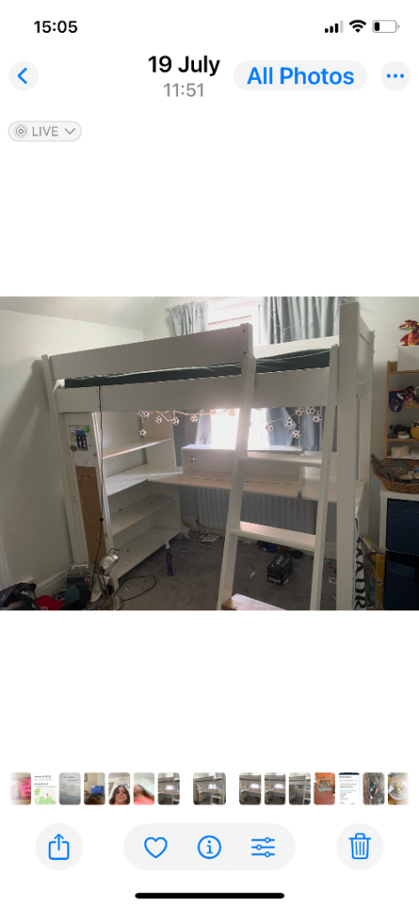 White High Sleeper Bed with Desk and Shelves – Good Condition