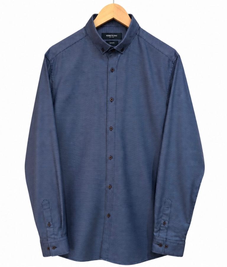 Kenneth Cole Mens Navy Blue Shirt 17” Collar 100% Egyptian Cotton. Excellent Condition