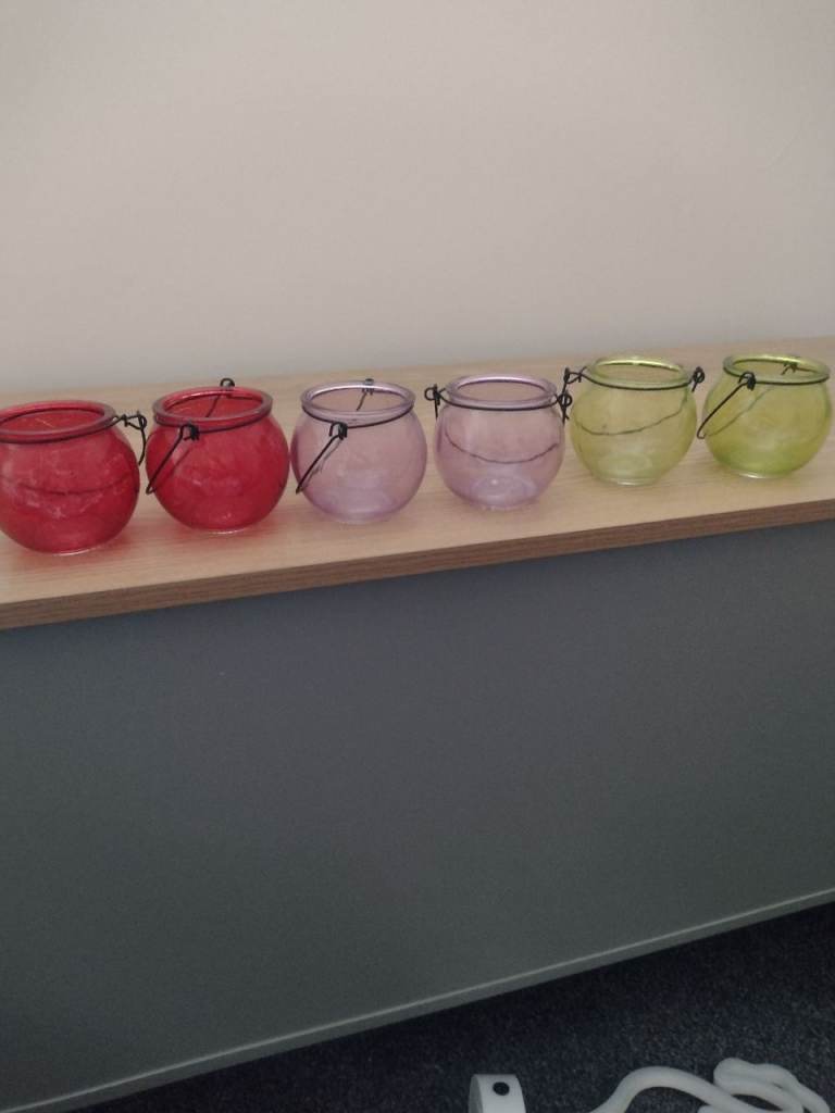 Candle holders / glass/, red green and purple 