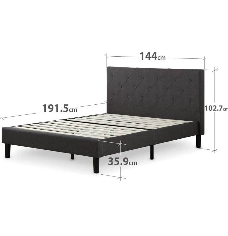 Double Bed Frame, Upholstered Platform Bed with Diamond Tufted Headboard
