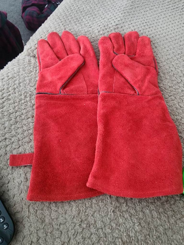Red Suede Work Gloves - Good Condition