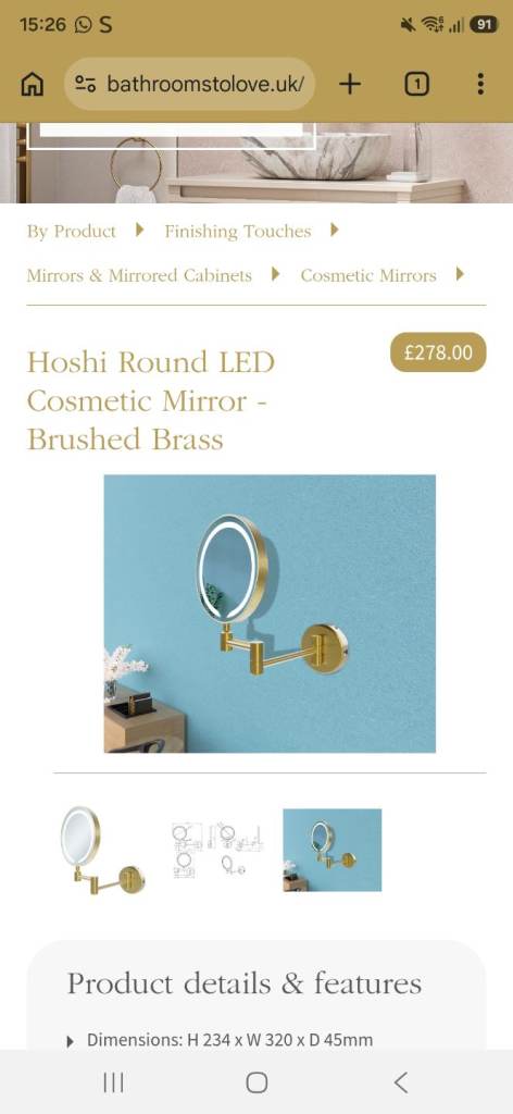 Hoshi Round LED Cosmetic Mirror - Brushed Brass *Brand New