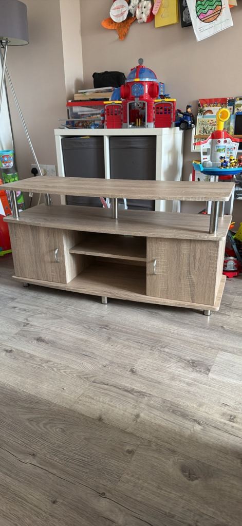 Light Wood TV Stand with Storage – Good Condition