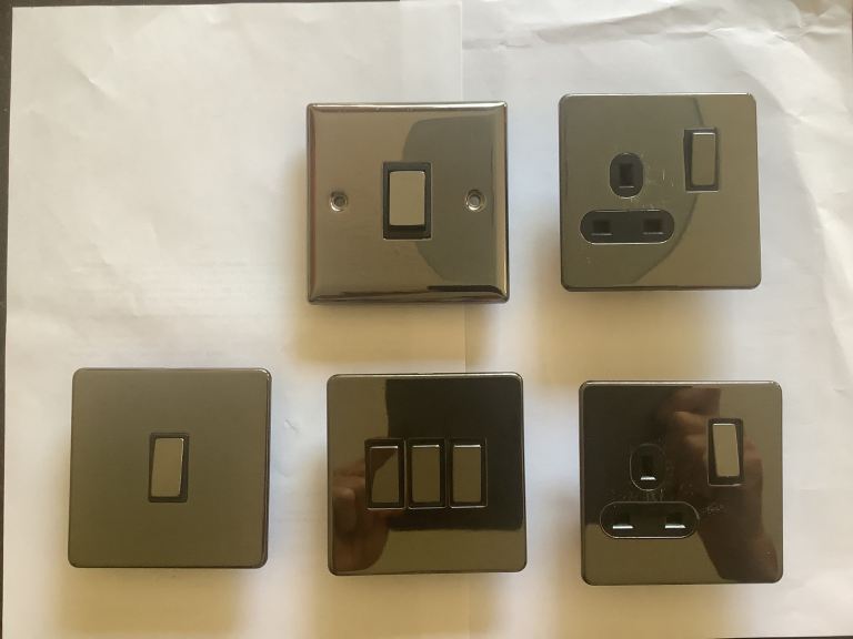 Smoked Nickel Metal Light Switches & Plug Sockets – Set of 5
