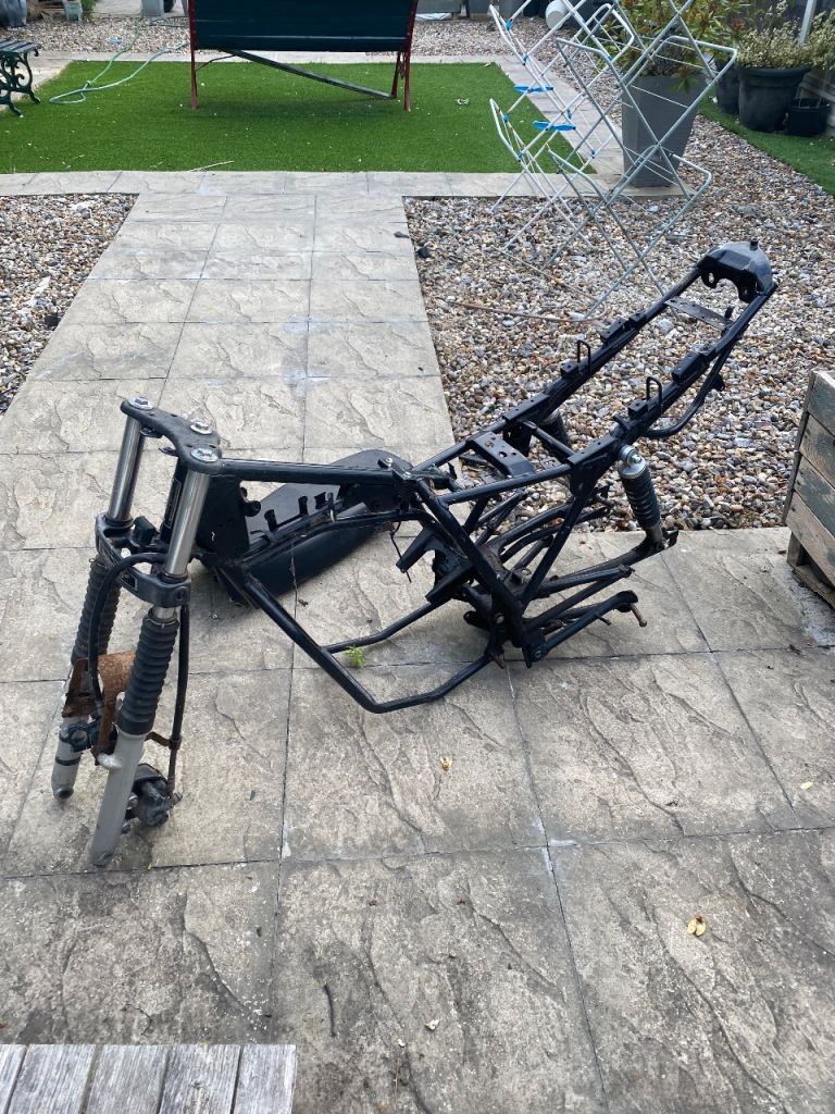 Motorbike frame, fuel tank and wheels