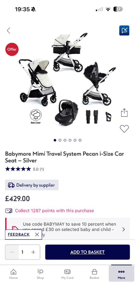 Babymore Mimi Travel System 3 in 1 + i-Size Car Seat – Like New