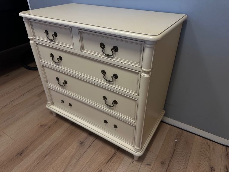 Laura Ashley Cream Chest of Drawers 5 Drawer Bedroom Furniture Shabby Chic Vintage Style