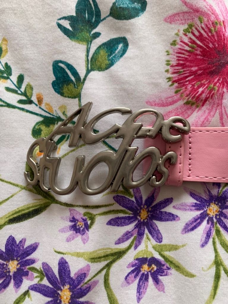 Unisex Acne Studios Pink Leather Belt with Silver Buckle – Good Condition 105cm waist 