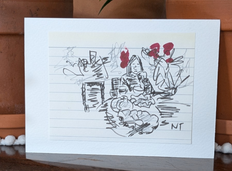 Original Hand Drawing 'At The Restaurant'  