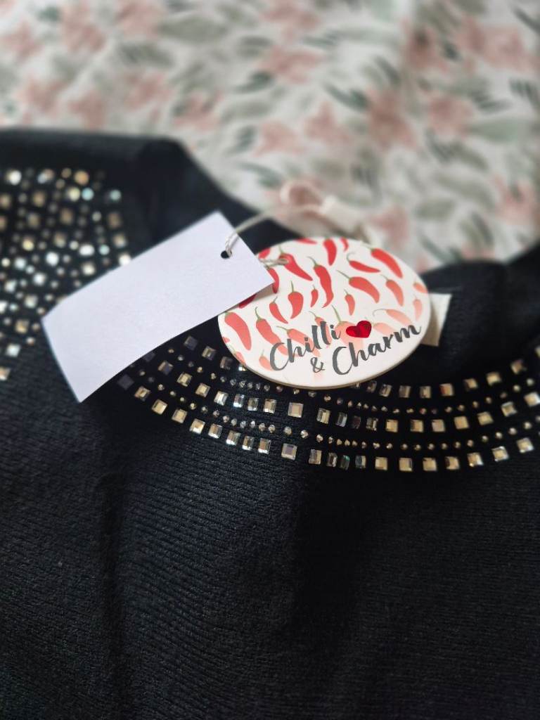 Chilli & Charm Black Top with Stud Detail – New with Tags