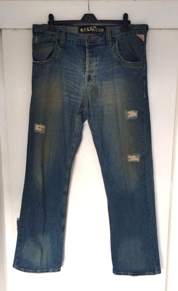 VTG OSAKA TIGER RAW DENIM BUTTON FLY DISTRESSED MENS Vintage JEANS 