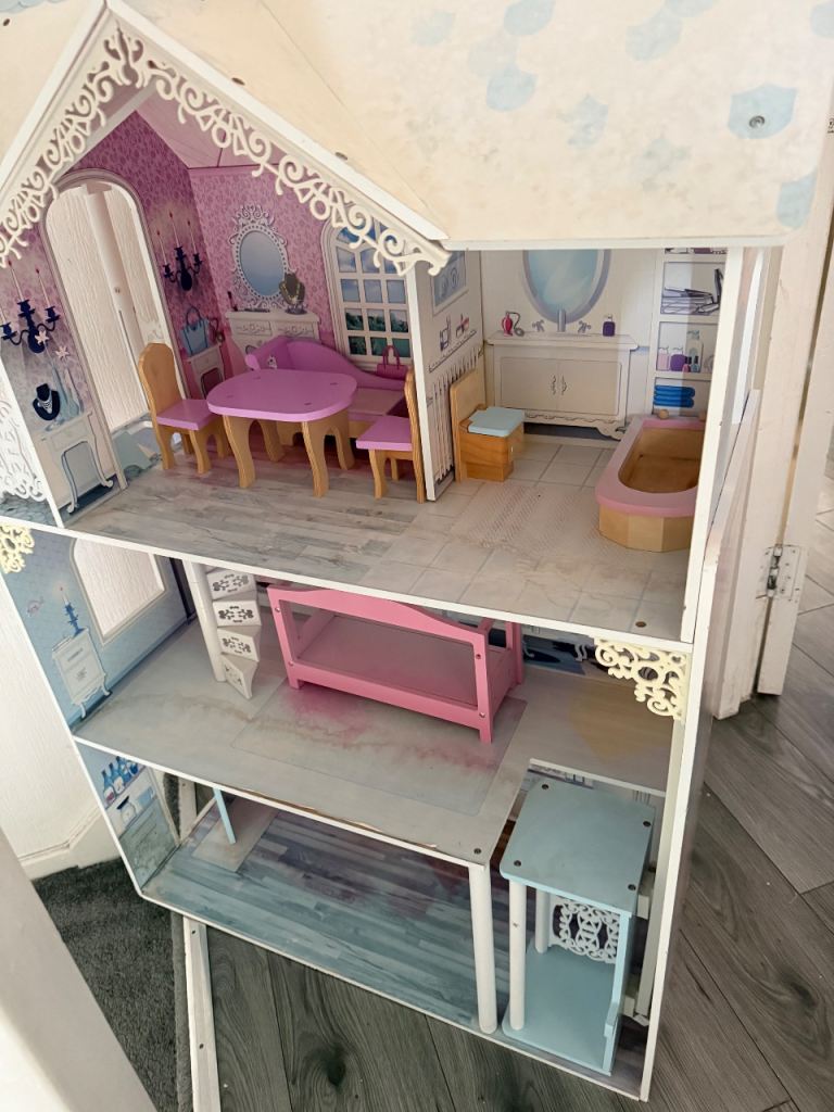 Large Wooden Dollhouse with Furniture 