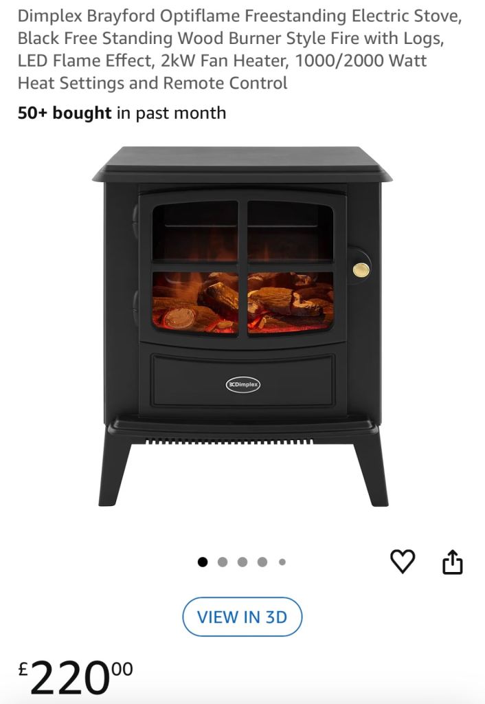 Dimplex Brayford Optiflame BFD20 free standing flame effect stove wood burner fire heater