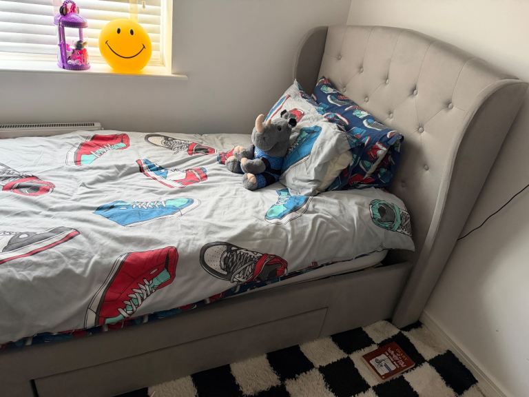 Coachhouse grey single  bed with storage drawer 