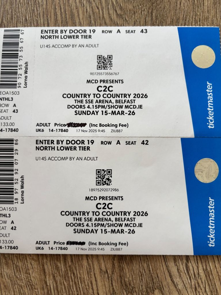 Two C2C tickets for sale.