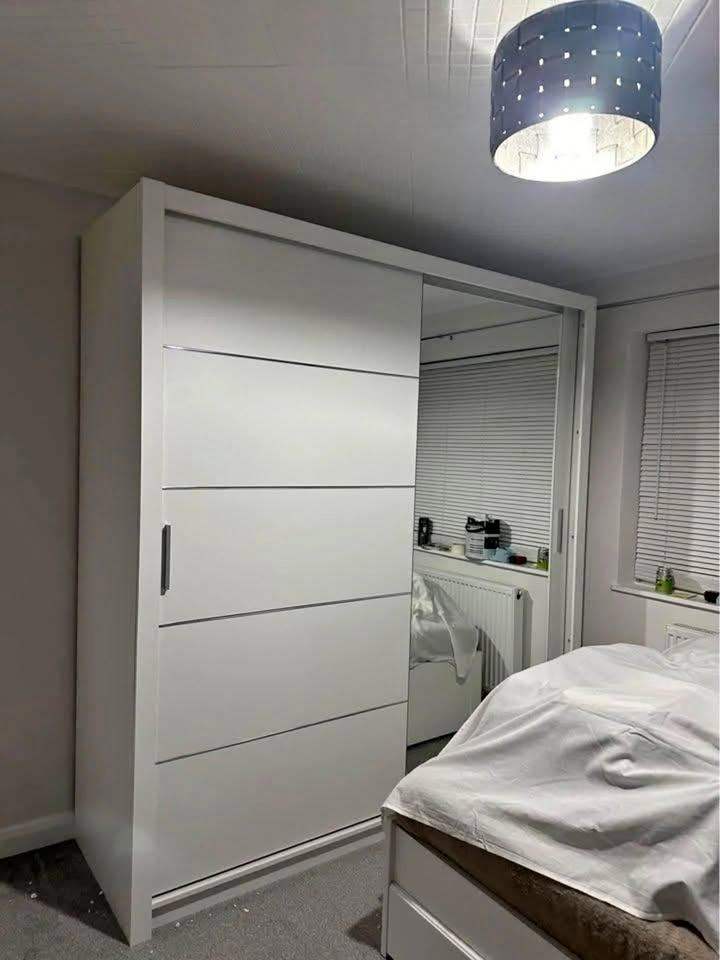 ikea wooden sliding door wardrobe with mirror 
