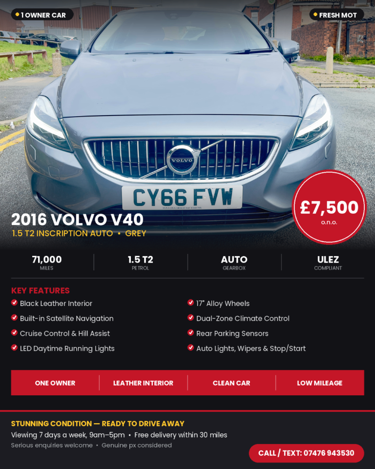 Volvo, V40, Hatchback, 2016, Semi-Auto, 1498 (cc), 5 doors