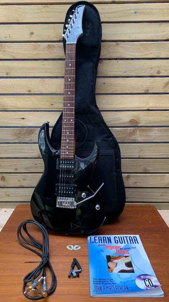 image for SOLD Vintage Stratocaster Electric Guitar Crafter Junior Comfort Series Spark Black  Tremolo & Case