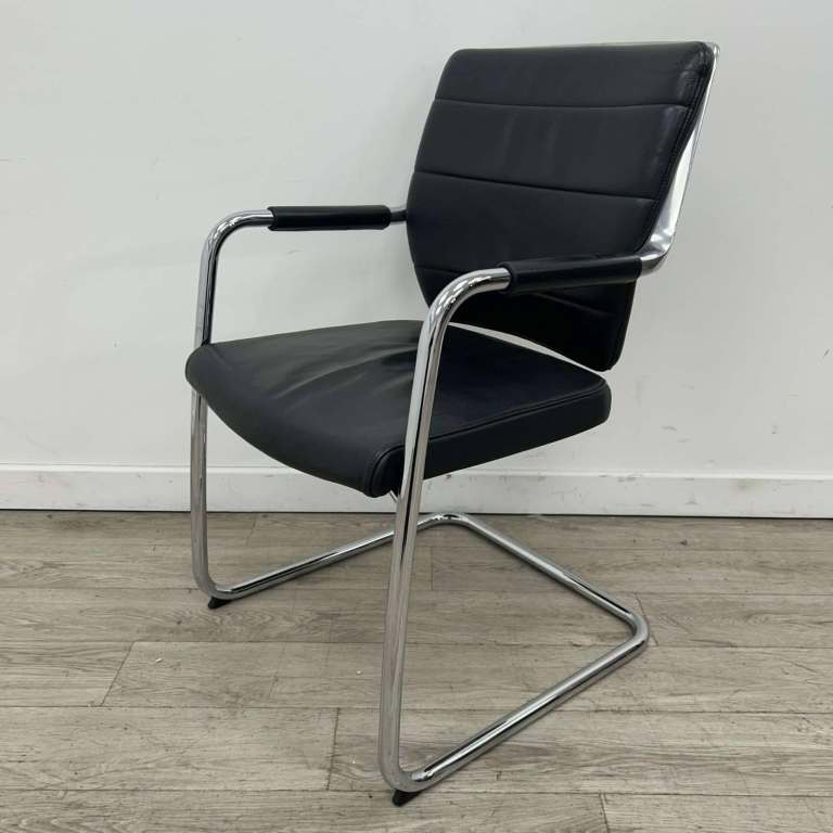 Sedus Crossline Prime Conference Chair, Real Black Leather, Chrome Cantilever Frame