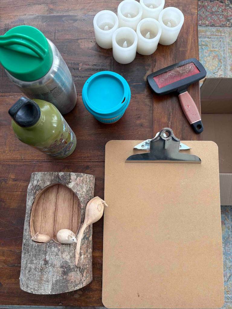 Free items (water bottles, clipboard, pet brush, etc.)