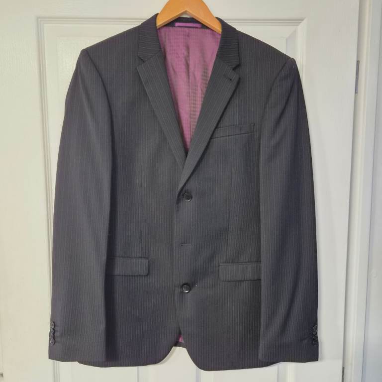 Mens Next black pin stripe two piece suit 38" jacket 34" Trousers