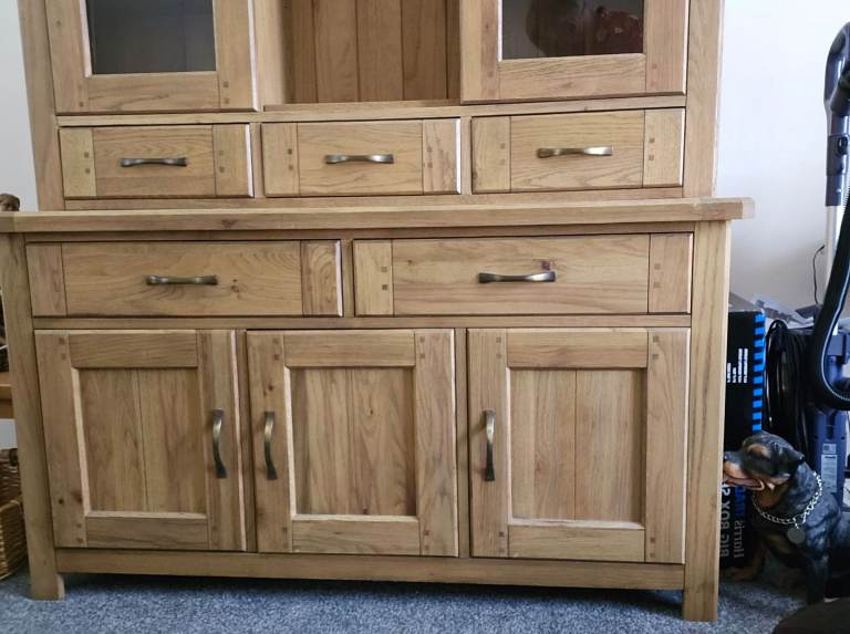 Solid Oak Sideboard with Glass Display Cabinet
