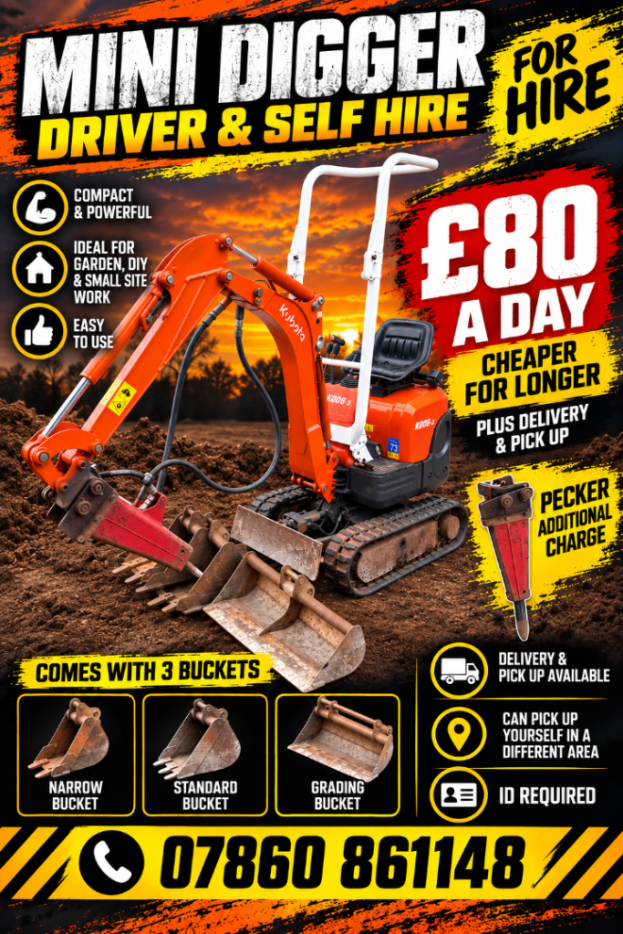 Digger hire from £80 a day 