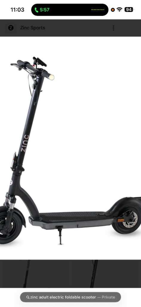 Zinc electric foldable scooter anti puncture tyres