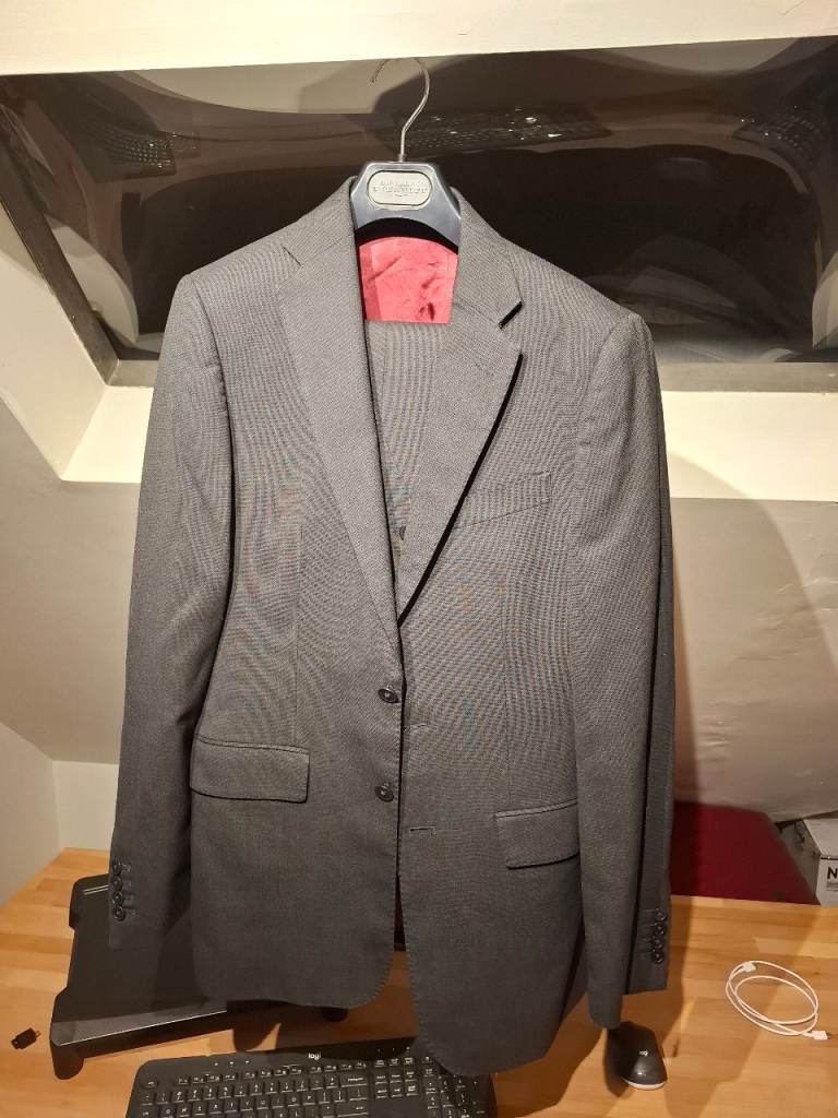Charles Tyrwhitt 3-Piece Pinpoint Oxford Slim-fit Suit - Grey/Red